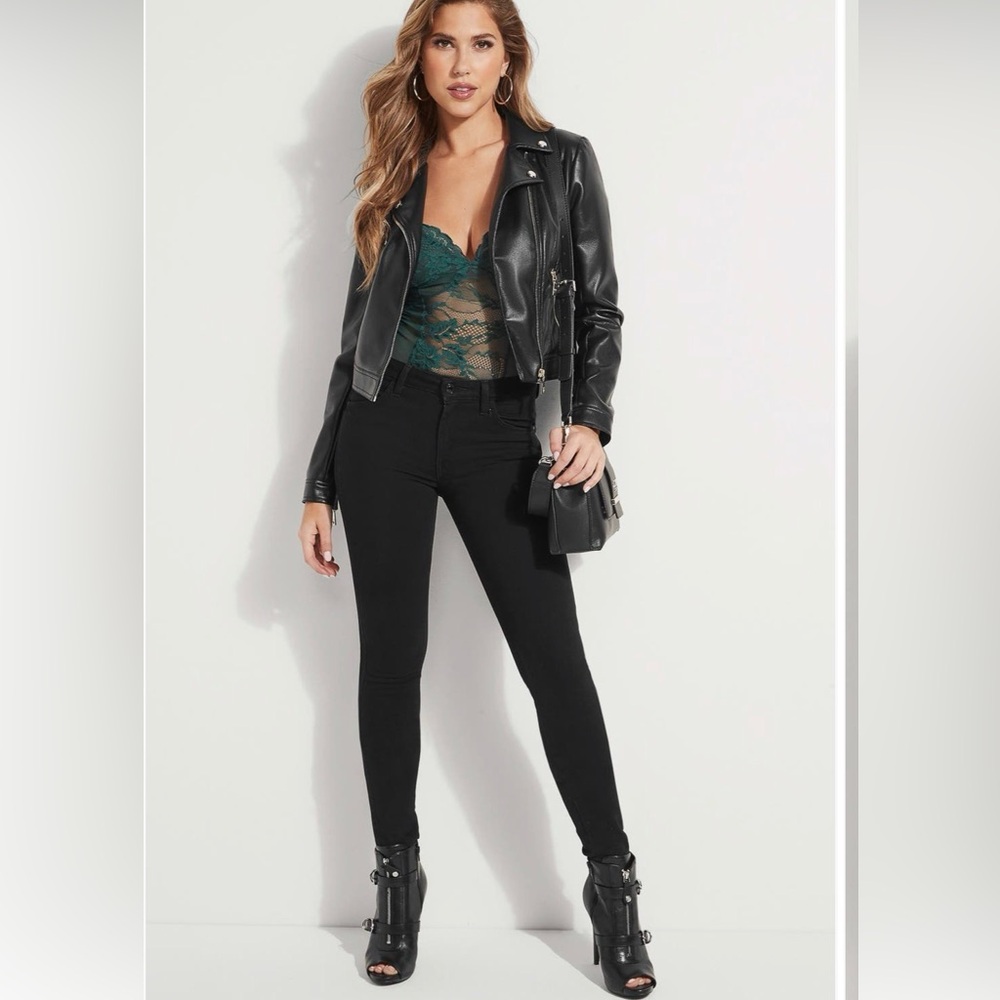 GUESS Venom Crop Faux Leather Moto Jacket